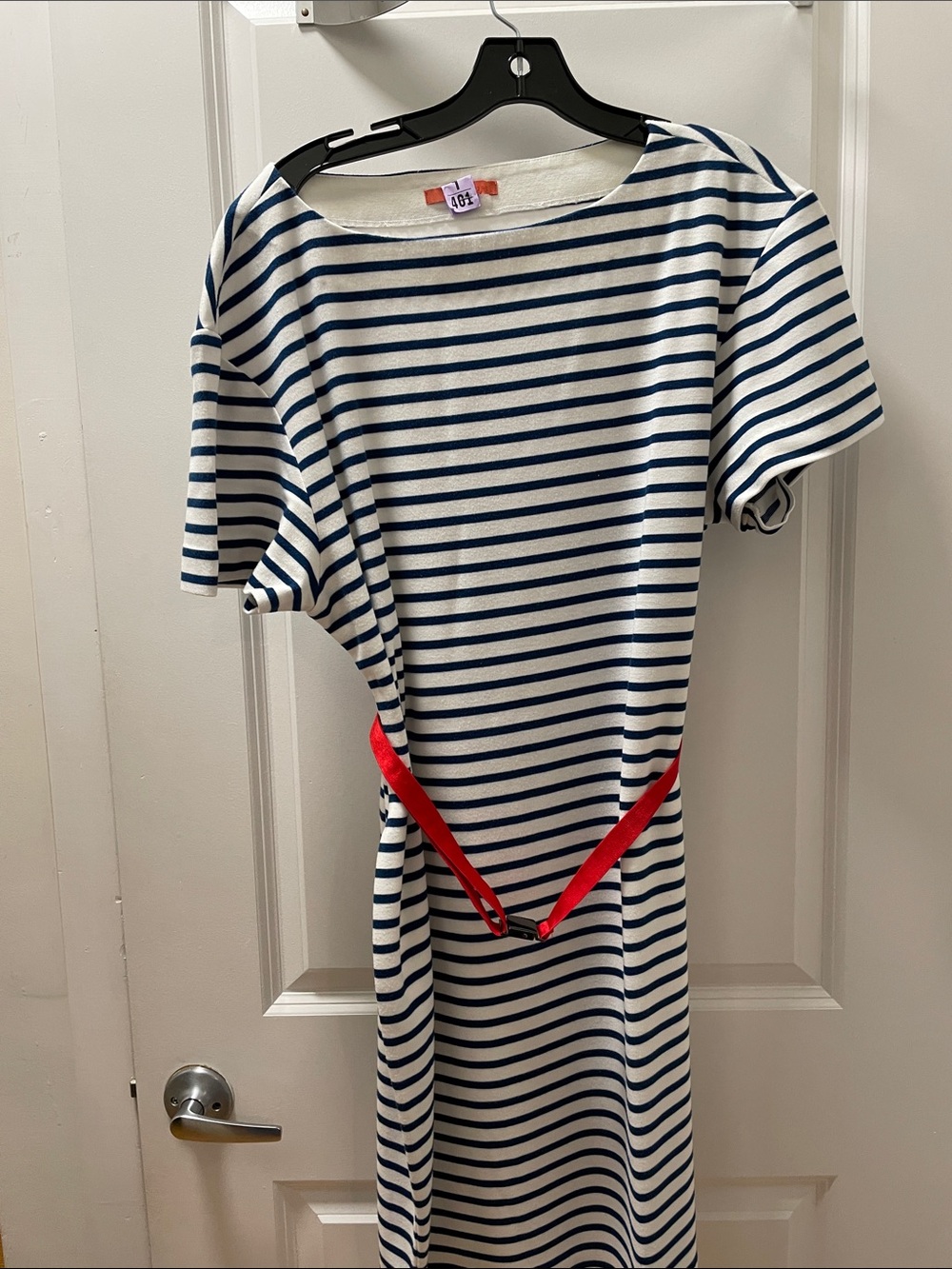 Sinclaire 10 Navy and White Striped Dress with Red Belt
